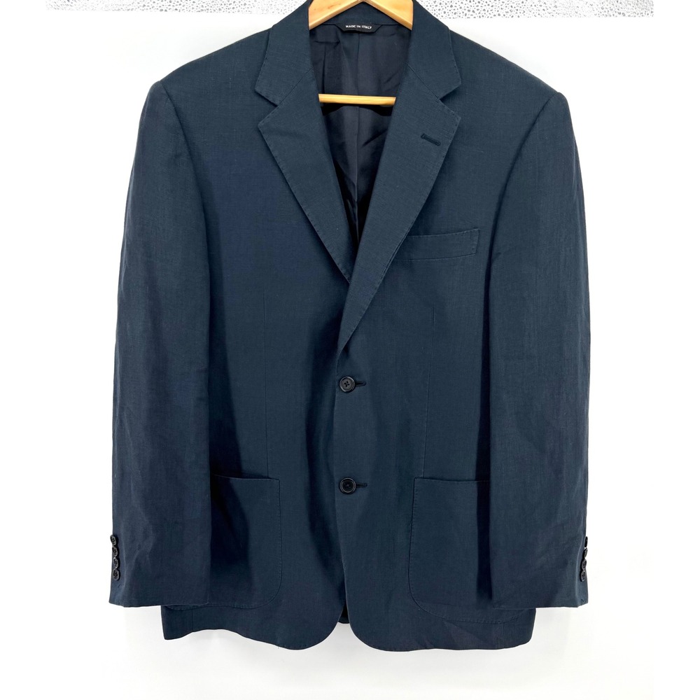 Piattelli Barneys New York Mens 40R Navy Blue 100% Linen Sport Coat Blazer 0977